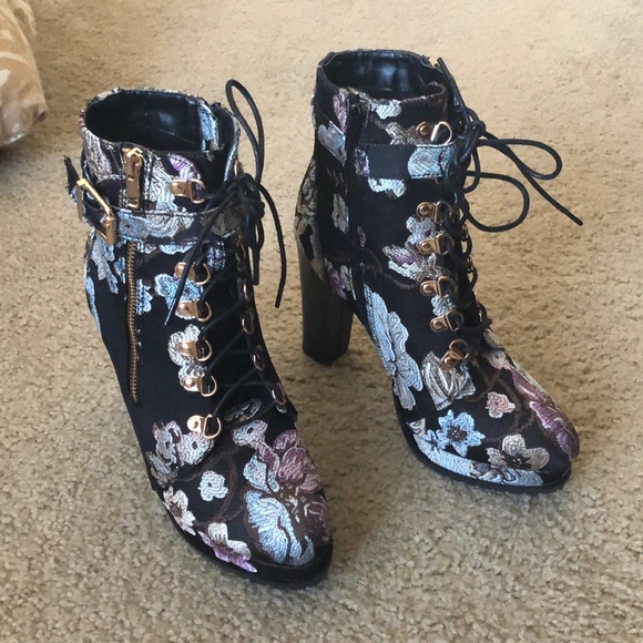 floral print combat boots
